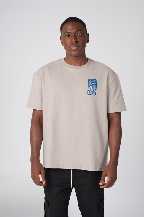 PANTETH Grey Tee with Prussian Blue Ukiyo-e Print