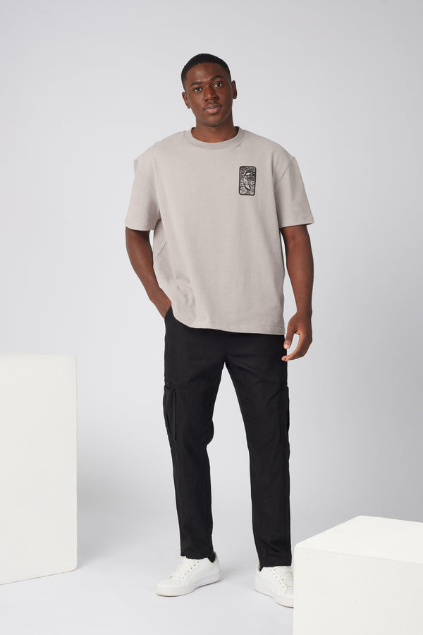 PANTETH Grey Tee with Black Ukiyo-e Print