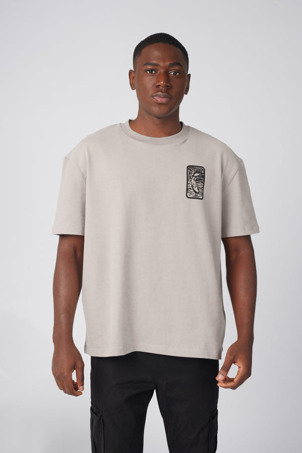 PANTETH Grey Tee with Black Ukiyo-e Print