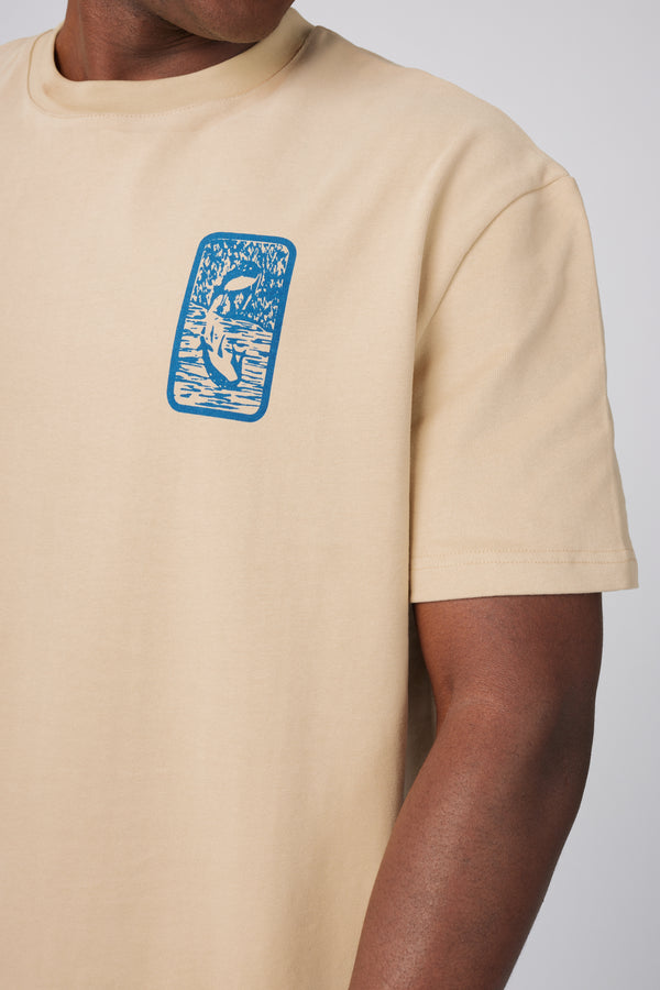 PANTETH Coffee T-shirt with Prussian Blue Ukiyo-e Print