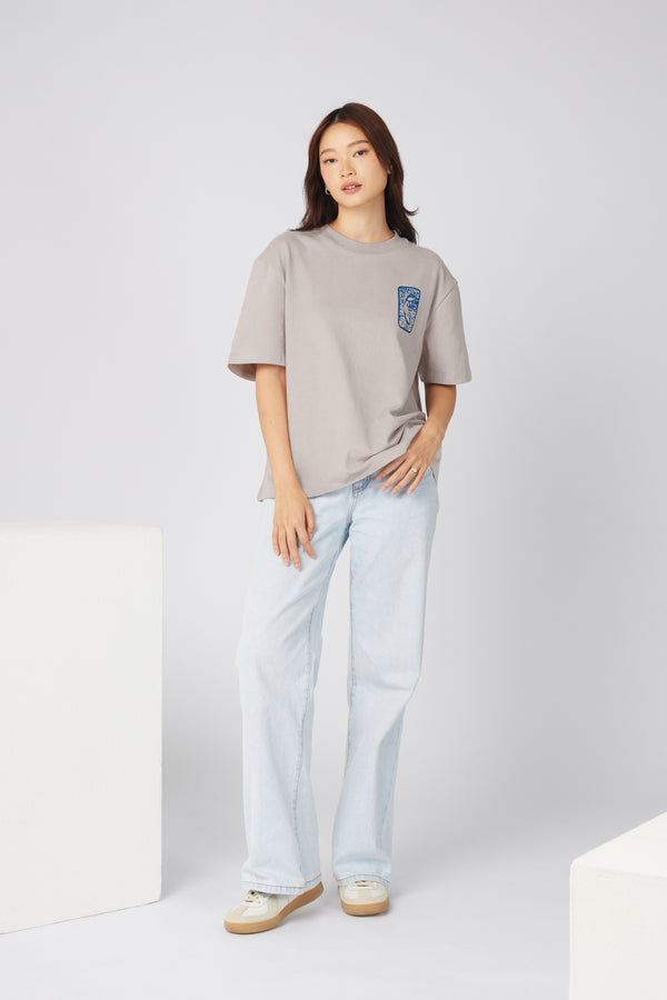 PANTETH Grey Tee with Prussian Blue Ukiyo-e Print