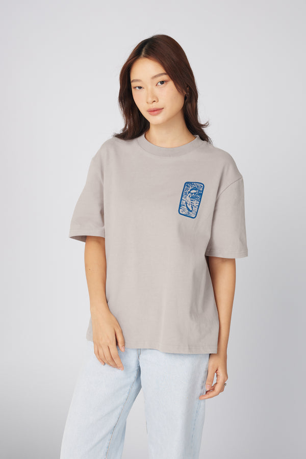 PANTETH Grey Tee with Prussian Blue Ukiyo-e Print