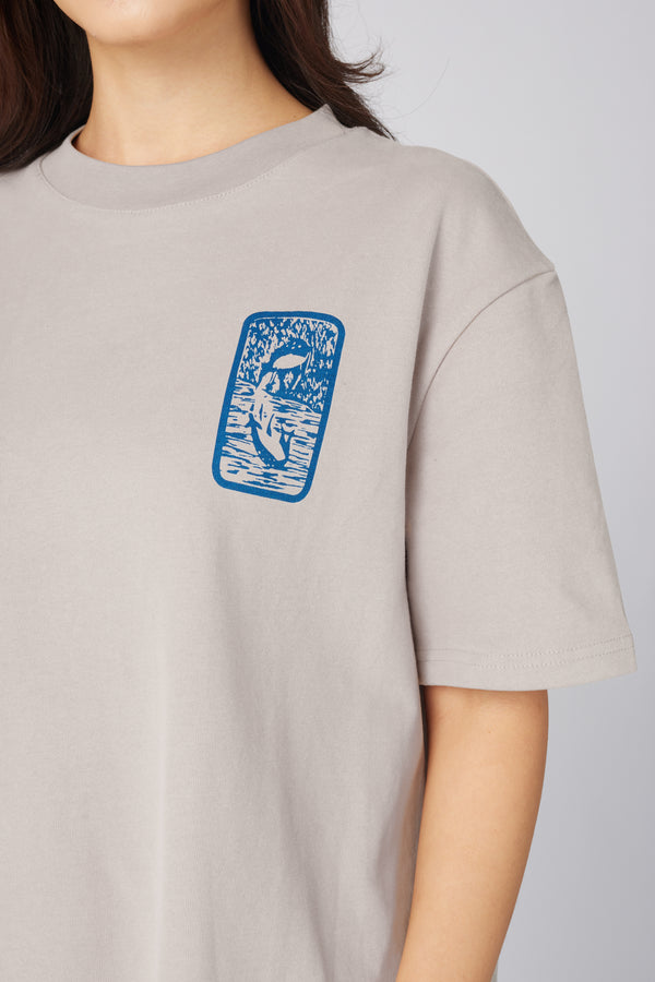 PANTETH Grey Tee with Prussian Blue Ukiyo-e Print