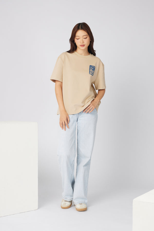 PANTETH Coffee T-shirt with Prussian Blue Ukiyo-e Print