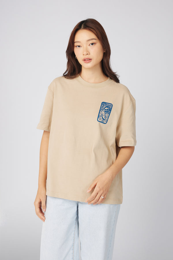 PANTETH Coffee T-shirt with Prussian Blue Ukiyo-e Print