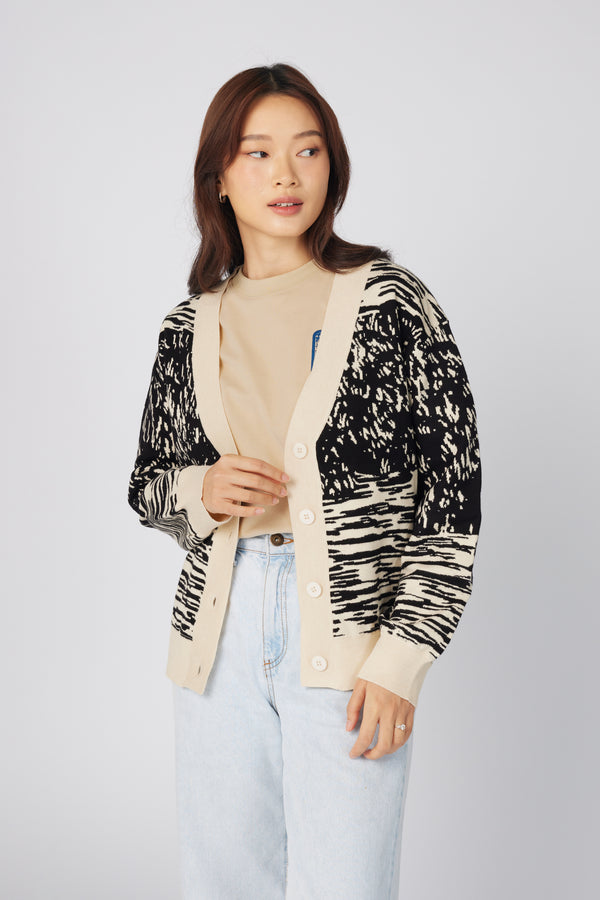 PANTETH Ukiyo-e Print Knit Cardigan